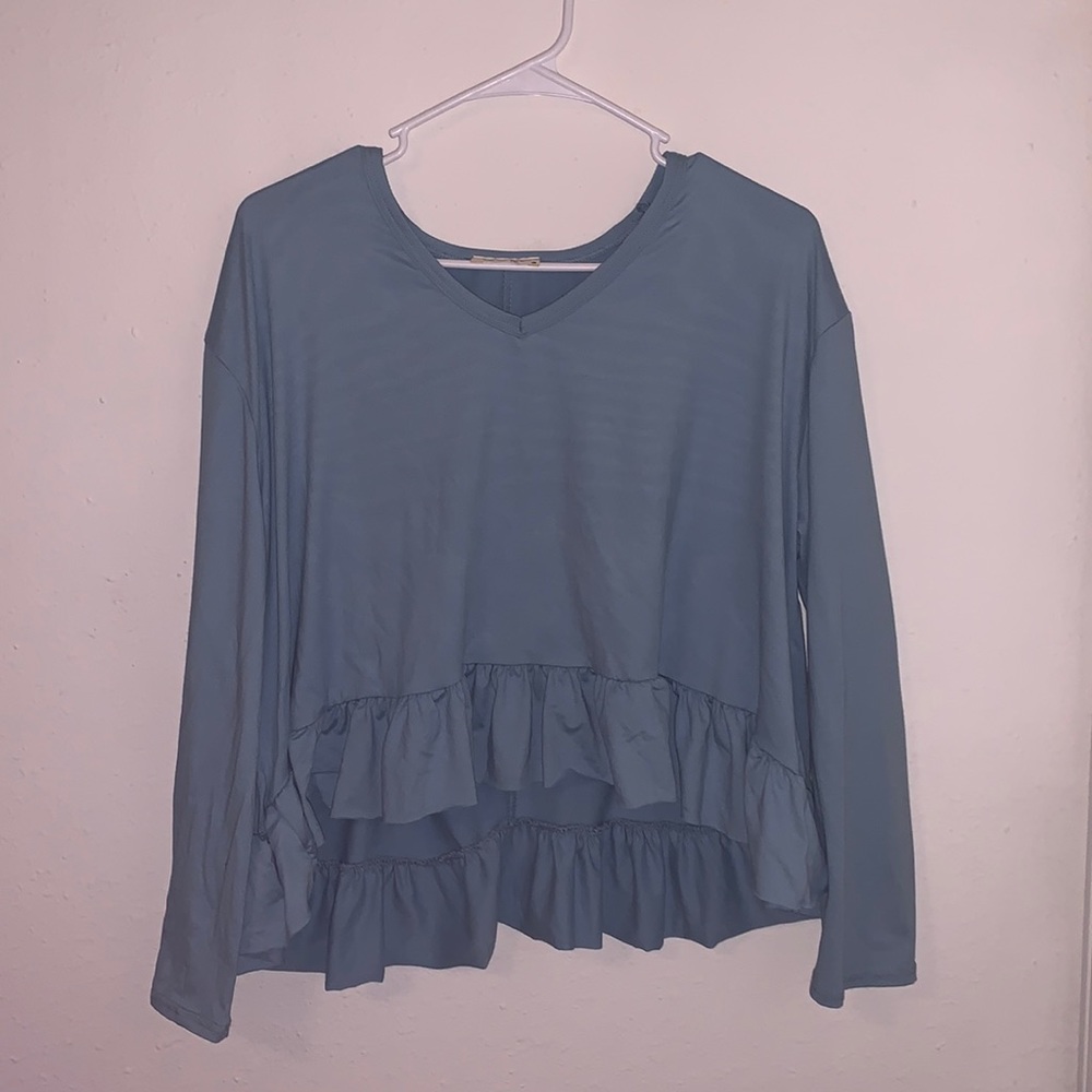 Cute flowly long sleeve shirt - blue - size large